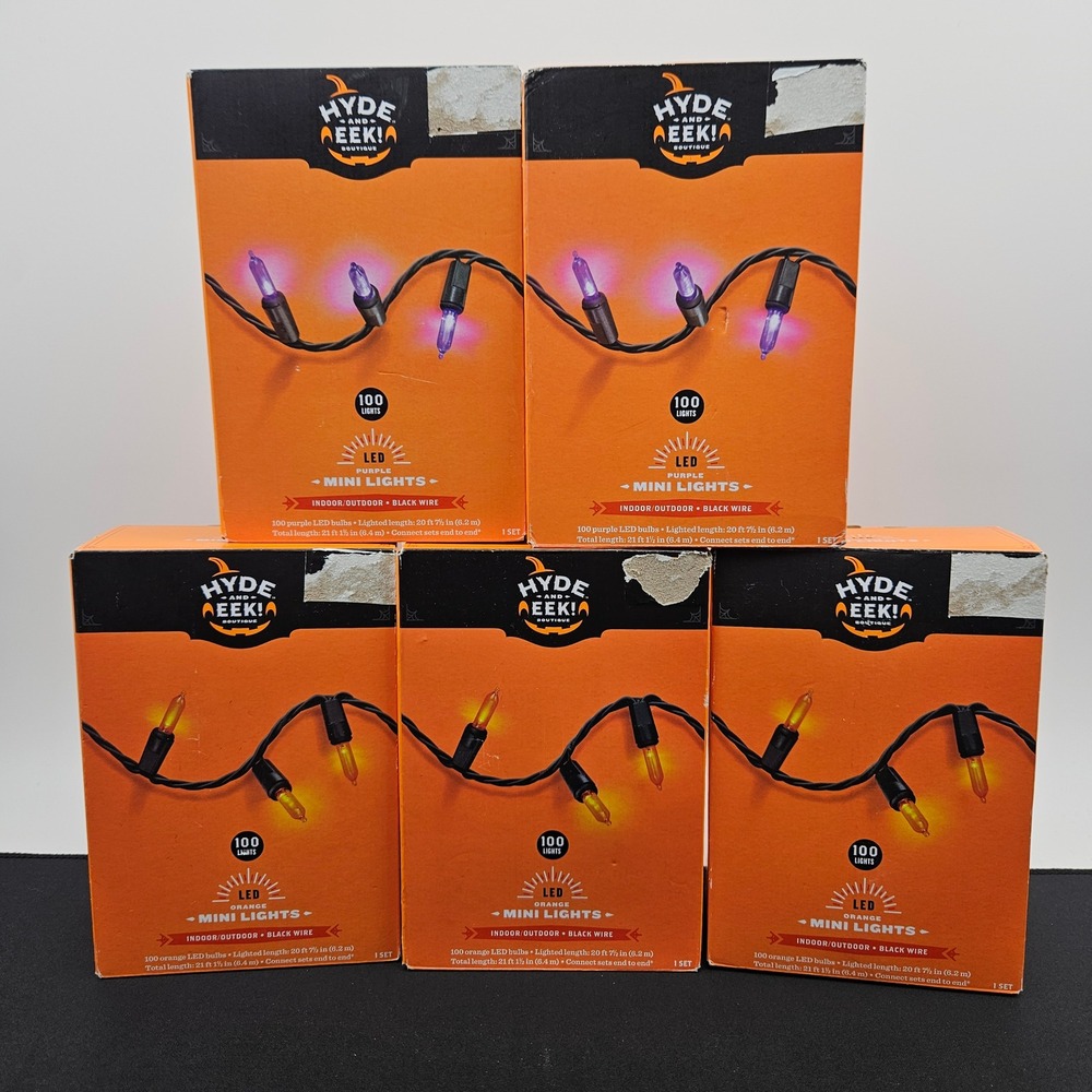 Hyde and EEK! LED Mini Lights 500ct Purple Orange Black Wire Halloween 5 Boxes